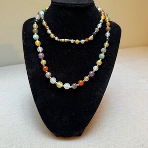 Vintage Necklace Assorted Semi Precious Agate Beaded 28”